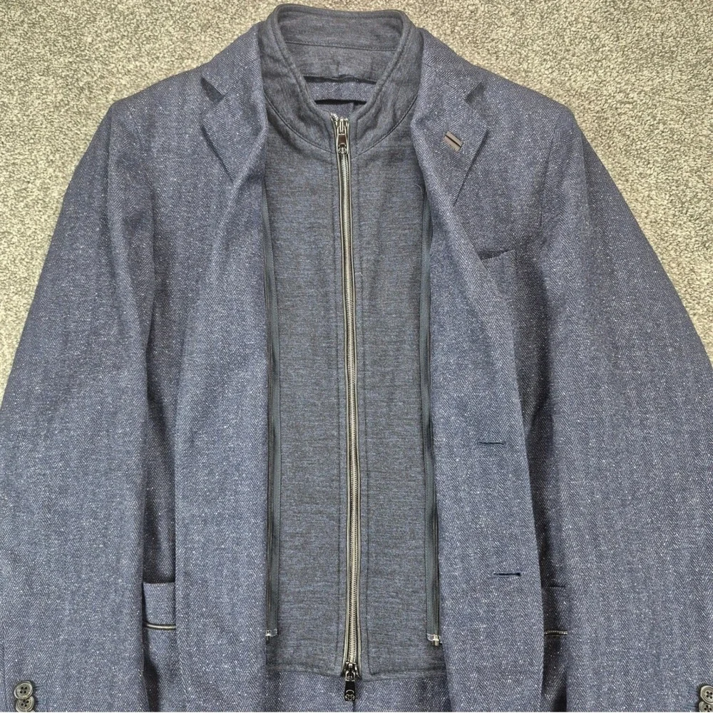 Corneliani ID Blazer Jacket Mens 50R Navy Wool Silk Removable Zip Insert Italy